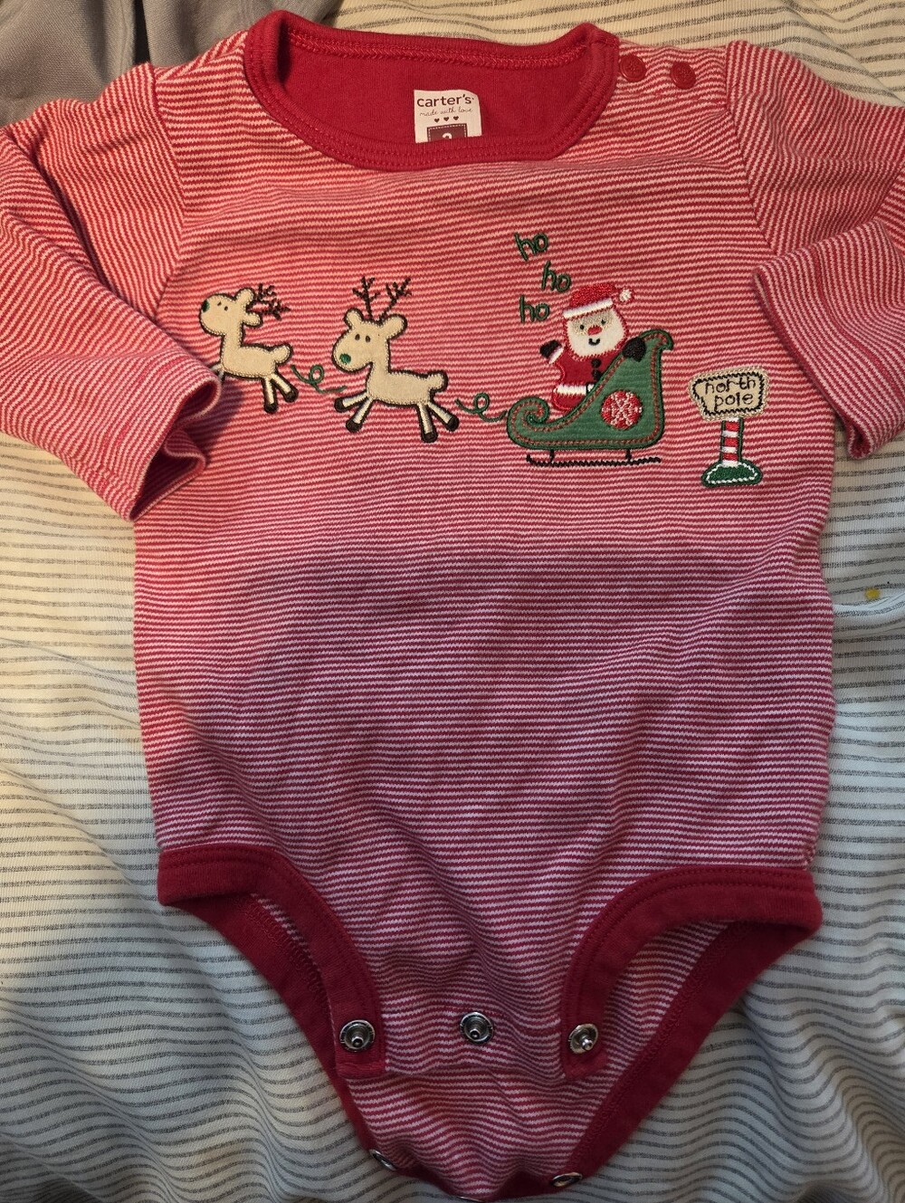 Carter's Red & White Striped Holiday Reindeer and Santa Bodysuit